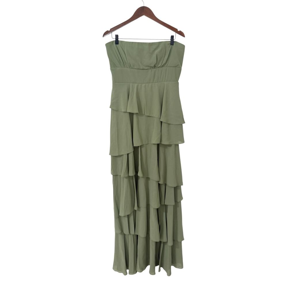 Lulus Gorgeous Essence Sage Strapless Tiered Maxi Dress size Large NWT - Picture 2 of 6
